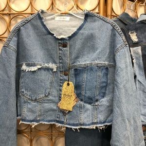 Brand new cropped, distressed, jeans jacket
